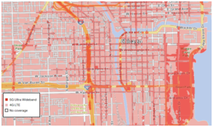 Verizon's 5G coverage map for Chicago. (Verizon)